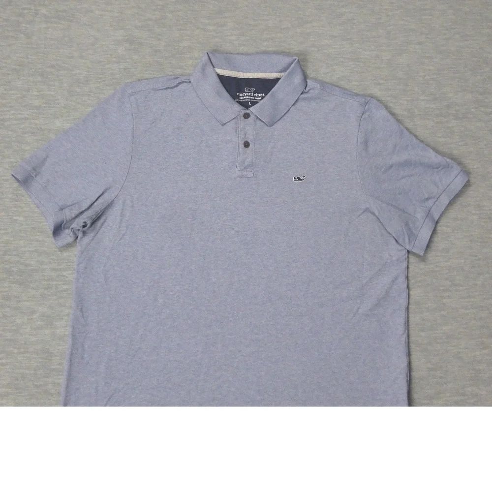 Vineyard Vines Edgartown Polo Mens Large Blue Short Sleeve Heathered Stretch
